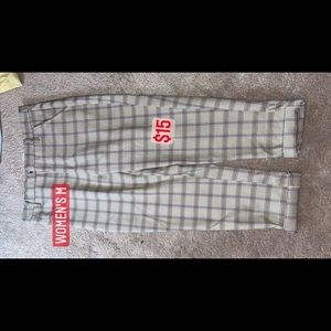 Women’s plaid dress pants.
